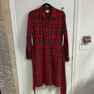 J. Crew Red Plaid Midi Dress- Cotton Sz 10